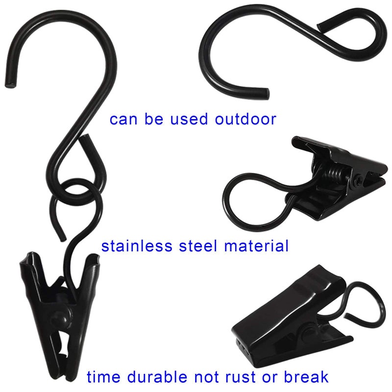 AMZSEVEN Stainless Steel S Hooks Curtain Clips, 50 Pack Hanging Party Lights Clips Hangers Gutter Photo, Art Craft Display, 2.4 Inch Long, Black - Image 3